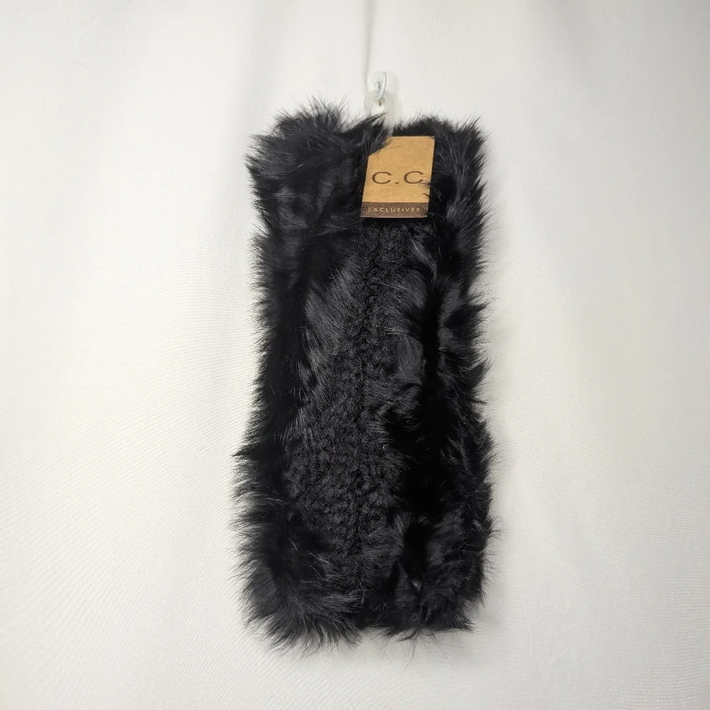 New C.C Cheveux Corp Womens Black Faux Fur Lined Cable Knit Headband One Size